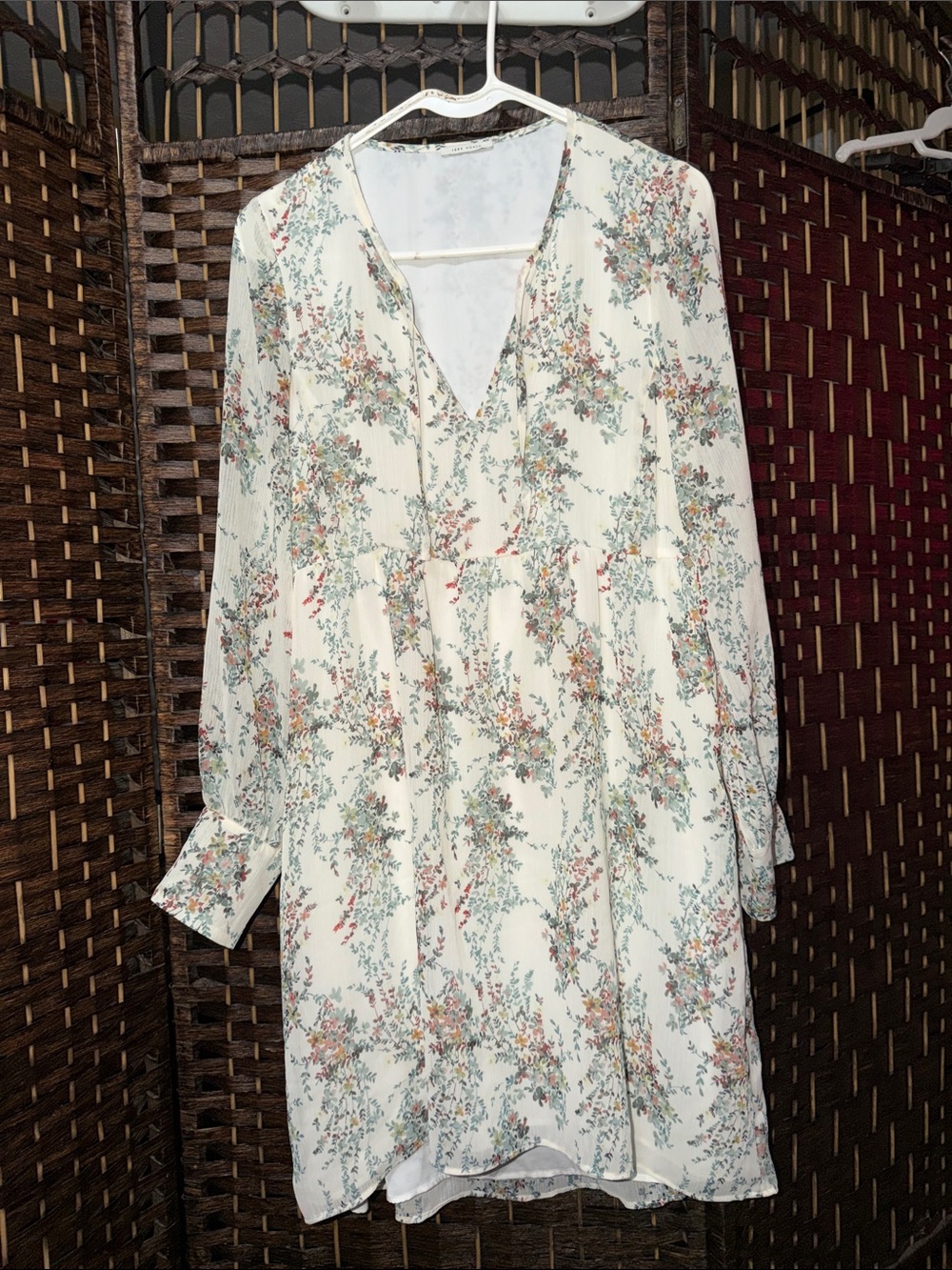 Ikks Cream Floral Long-Sleeve V-Neck Tunic Dress with Multicolor Print